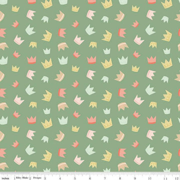 SALE It's a Girl Crowns C13322 Sage - Riley Blake Designs - Children's - Quilting Cotton Fabric