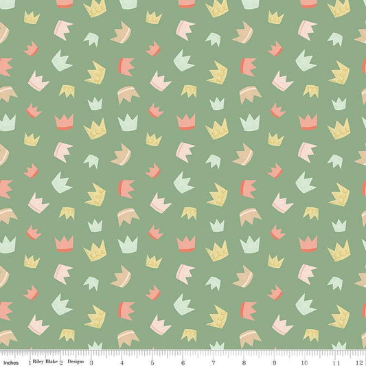 SALE It's a Girl Crowns C13322 Sage - Riley Blake Designs - Children's - Quilting Cotton Fabric