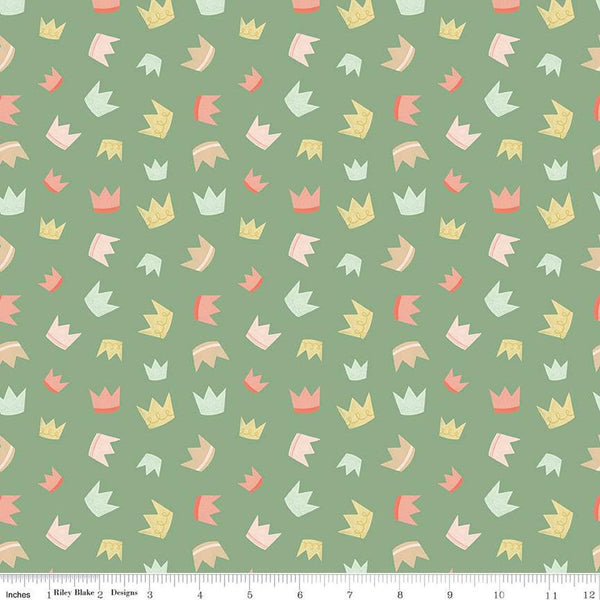 It's a Girl Crowns C13322 Sage - Riley Blake Designs - Children's - Quilting Cotton Fabric