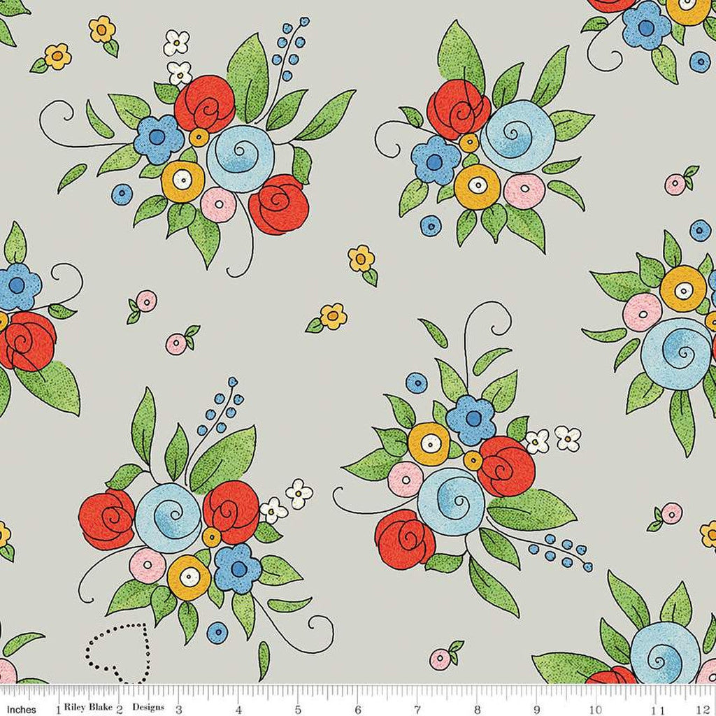 Fat Quarter End of Bolt - CLEARANCE Be Mine Valentine Bouquet C12781 Gray by Riley Blake - Valentine's Day Floral - Quilting Cotton Fabric