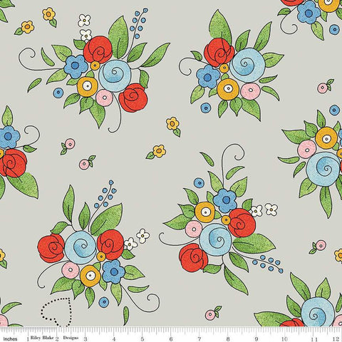 CLEARANCE Be Mine Valentine Bouquet C12781 Gray by Riley Blake - Valentine's Day Floral Flowers - Quilting Cotton Fabric