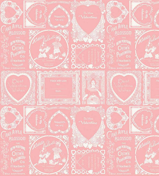 Be Mine Valentine Frames C12784 Pink by Riley Blake Designs - Valentine's Day Vintage Valentines Pink White - Quilting Cotton Fabric