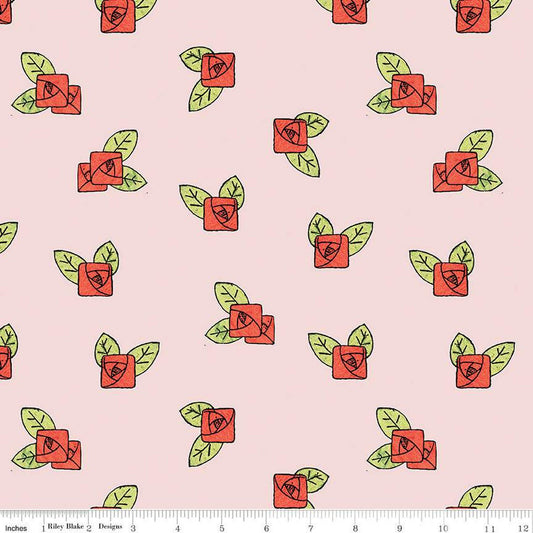 SALE Be Mine Valentine Rose Toss C12786 Blush - Riley Blake Designs - Valentine's Day Floral Flowers Rosebuds - Quilting Cotton Fabric