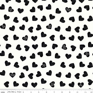 SALE Be Mine Valentine Candy Hearts C12787 Black - Riley Blake Designs - Valentine's Day Valentines Text on White - Quilting Cotton Fabric