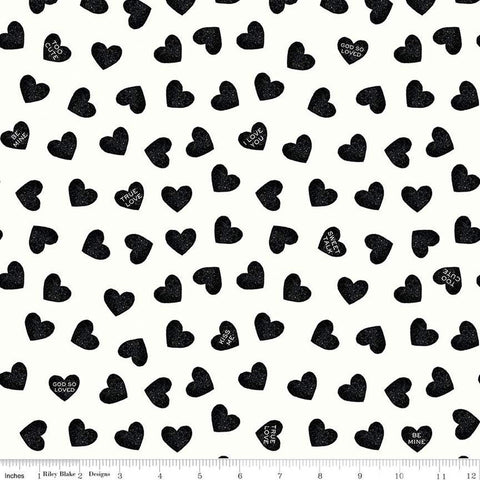 Be Mine Valentine Candy Hearts C12787 Black by Riley Blake Designs - Valentine's Day Valentines Text on White - Quilting Cotton Fabric