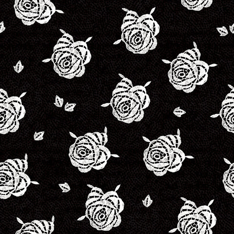 SALE Be Mine Valentine Paper Roses C12790 Black - Riley Blake Designs - Valentine's Day White Flowers Floral - Quilting Cotton Fabric