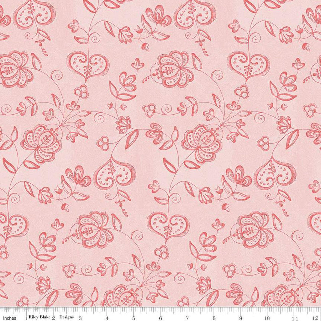 SALE Be Mine Valentine Hearts and Flower C12791 Blush by Riley Blake Designs - Valentine's Day Flowers Floral - Quilting Cotton Fabric