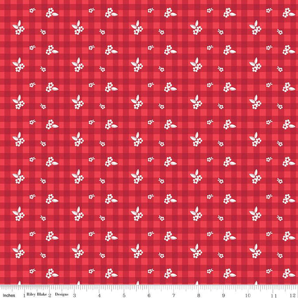 Cheerfully Red Ditzy PRINTED Gingham C13312 Red - Riley Blake Designs - Flowers Checks Check Checkered- Quilting Cotton Fabric