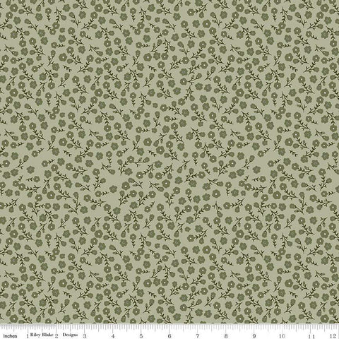 Gingham Fields Floral C13352 Olive - Riley Blake Designs - Flower Flowers - Quilting Cotton Fabric