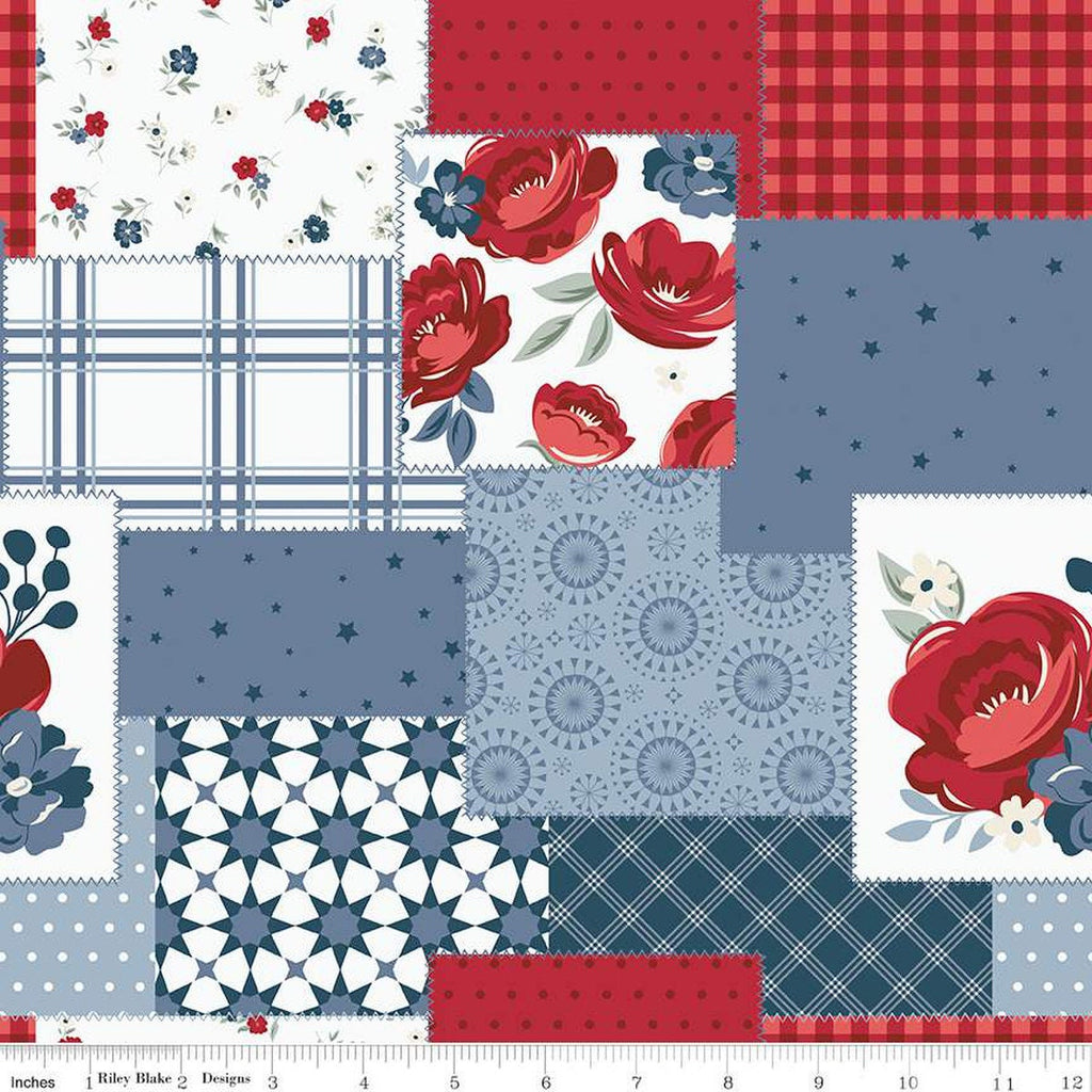 3 yard Cut - American Dream Patchwork WIDE BACK WB12386 Off White - Riley Blake Designs - 107/108" Wide - Patriotic - Quilting Cotton Fabric