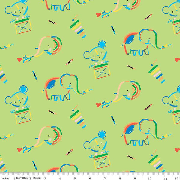 SALE Our Little Band Main C13060 Green - Riley Blake Designs - Crayola Crayons Animals Music - Quilting Cotton Fabric - Licensed Product