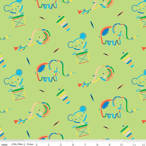 SALE Our Little Band Main C13060 Green - Riley Blake Designs - Crayola Crayons Animals Music - Quilting Cotton Fabric - Licensed Product