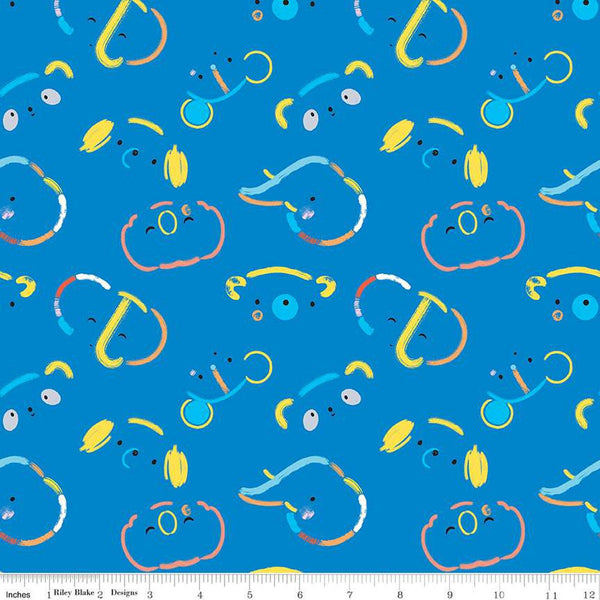 SALE Our Little Band Animal Toss C13061 Blue - Riley Blake Designs - Crayola Crayon-Drawn - Quilting Cotton Fabric - Licensed Product