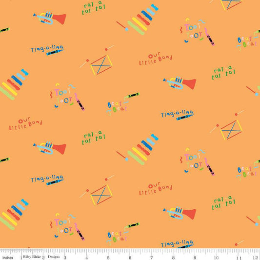 SALE Our Little Band Toys & Text C13062 Orange - Riley Blake Designs - Crayola Crayons Music  - Quilting Cotton Fabric - Licensed Product