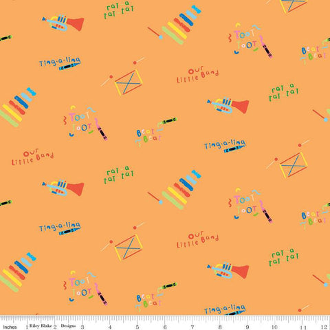 SALE Our Little Band Toys and Text C13062 Orange - Riley Blake Designs - Crayola Crayons Music  - Quilting Cotton Fabric - Licensed Product