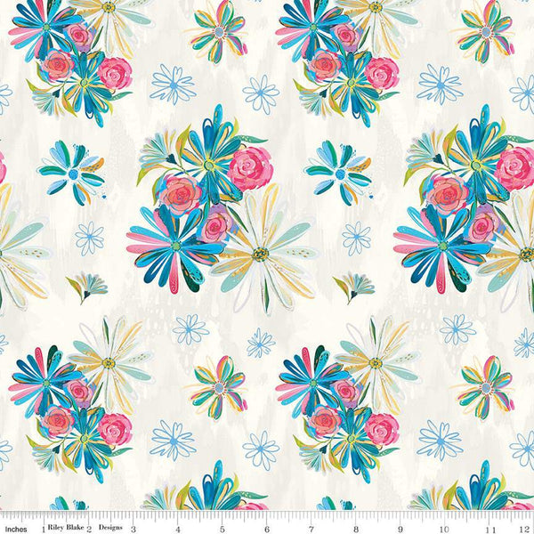 SALE Kindness, Always Main CD13020 Cloud - Riley Blake Designs - DIGITALLY PRINTED Floral Flowers - Quilting Cotton