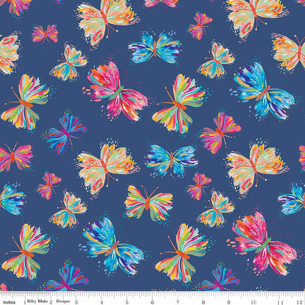 SALE Kindness, Always Butterflies CD13021 Navy - Riley Blake Designs - DIGITALLY PRINTED Butterfly - Quilting Cotton