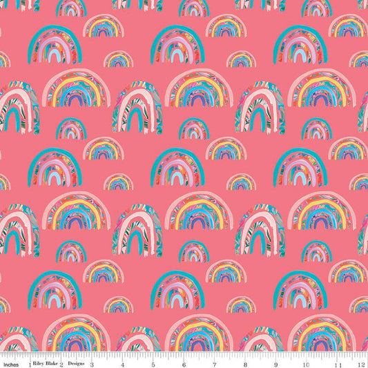 SALE Kindness, Always Rainbows CD13022 Coral - Riley Blake Designs - DIGITALLY PRINTED Rainbow - Quilting Cotton