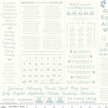SALE Calico Days Heirloom Cottage Blue Calendar Fabric - C12860 - Lori Holt  Riley Blake Quilting Cotton Fabric