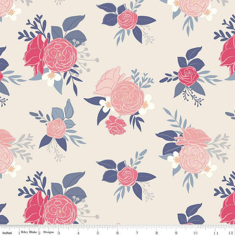 13" End of Bolt - CLEARANCE South Hill Main C12660 Linen - Riley Blake - Floral Flowers - Quilting Cotton Fabric