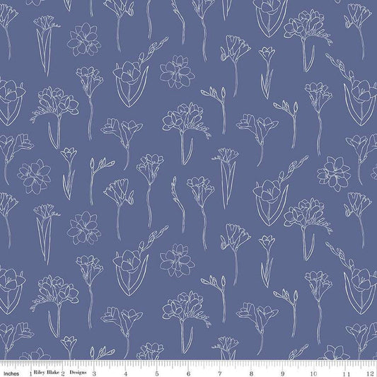 SALE South Hill Freesias C12661 Dusk - Riley Blake Designs - Floral Line-Drawn Flowers - Quilting Cotton Fabric