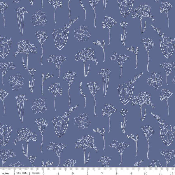 SALE South Hill Freesias C12661 Dusk - Riley Blake Designs - Floral Line-Drawn Flowers - Quilting Cotton Fabric