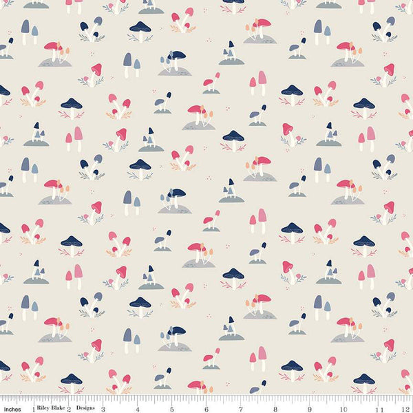 35" End of Bolt - CLEARANCE South Hill Toadstools C12662 Linen - Riley Blake - Mushrooms - Quilting Cotton Fabric