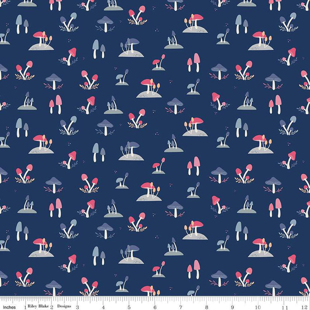 CLEARANCE South Hill Toadstools C12662 Navy - Riley Blake - Mushrooms - Quilting Cotton Fabric