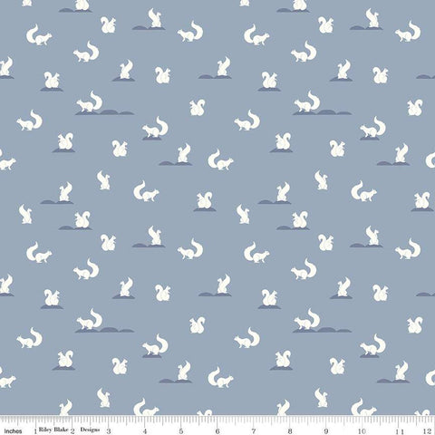 CLEARANCE South Hill Yard Friends C12663 Fog - Riley Blake Designs - Animals White Squirrels Squirrel - Quilting Cotton Fabric