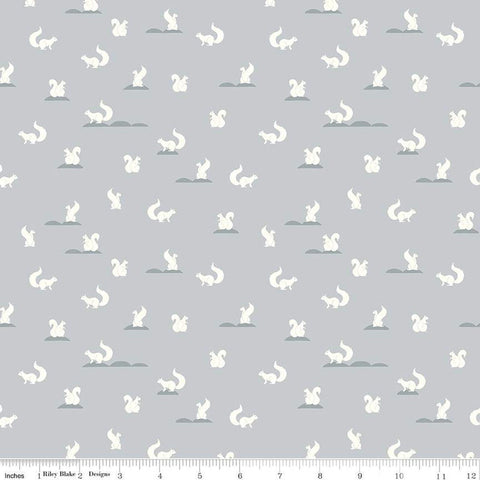 15" End of Bolt - CLEARANCE South Hill Yard Friends C12663 Silver - Riley Blake - Animals White Squirrels Squirrel - Quilting Cotton Fabric