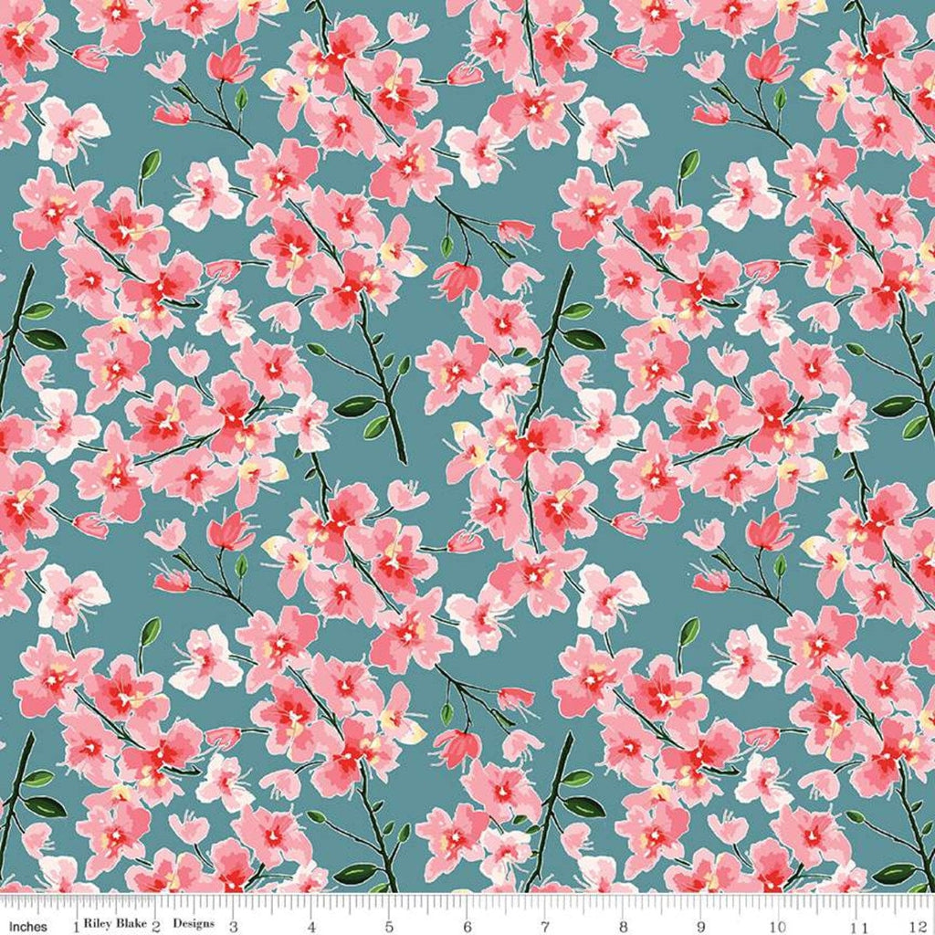 Mon Cheri Branches C12651 Lake - Riley Blake Designs - Floral Flowers Leaves - Quilting Cotton Fabric