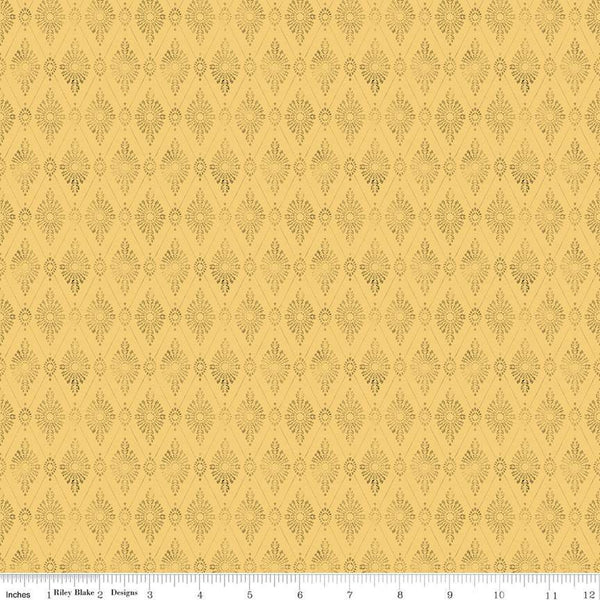 CLEARANCE Mon Cheri Diamond Damask C12652 Yellow - Riley Blake Designs - Tone-on-Tone - Quilting Cotton Fabric