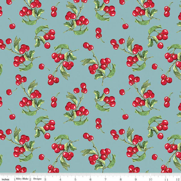 SALE Mon Cheri Cherries C12654 Mist - Riley Blake Designs - Cherry Branches - Quilting Cotton Fabric