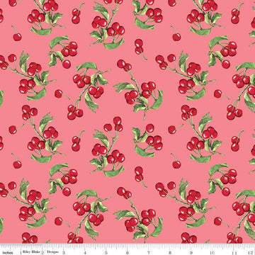 SALE Mon Cheri Cherries C12654 Raspberry - Riley Blake Designs - Cherry Branches - Quilting Cotton Fabric