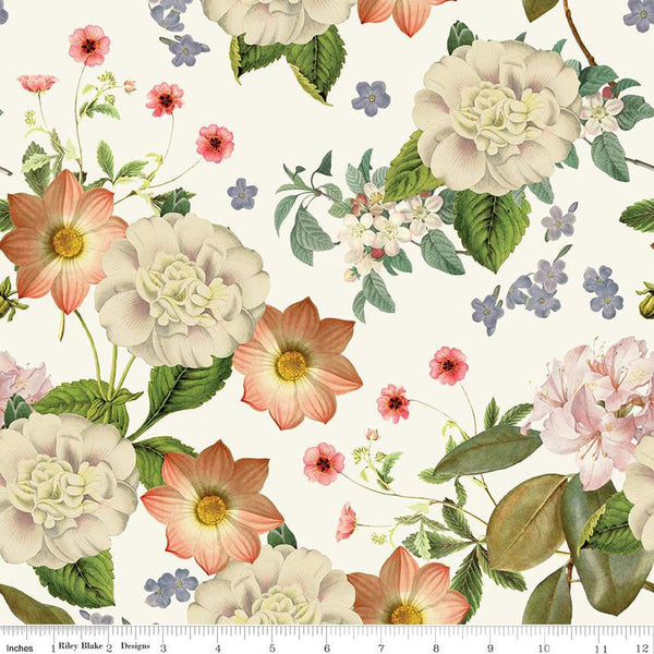 SALE Springtime Main CD12810 Cream - Riley Blake Designs - DIGITALLY PRINTED Floral Flowers Easter - Quilting Cotton