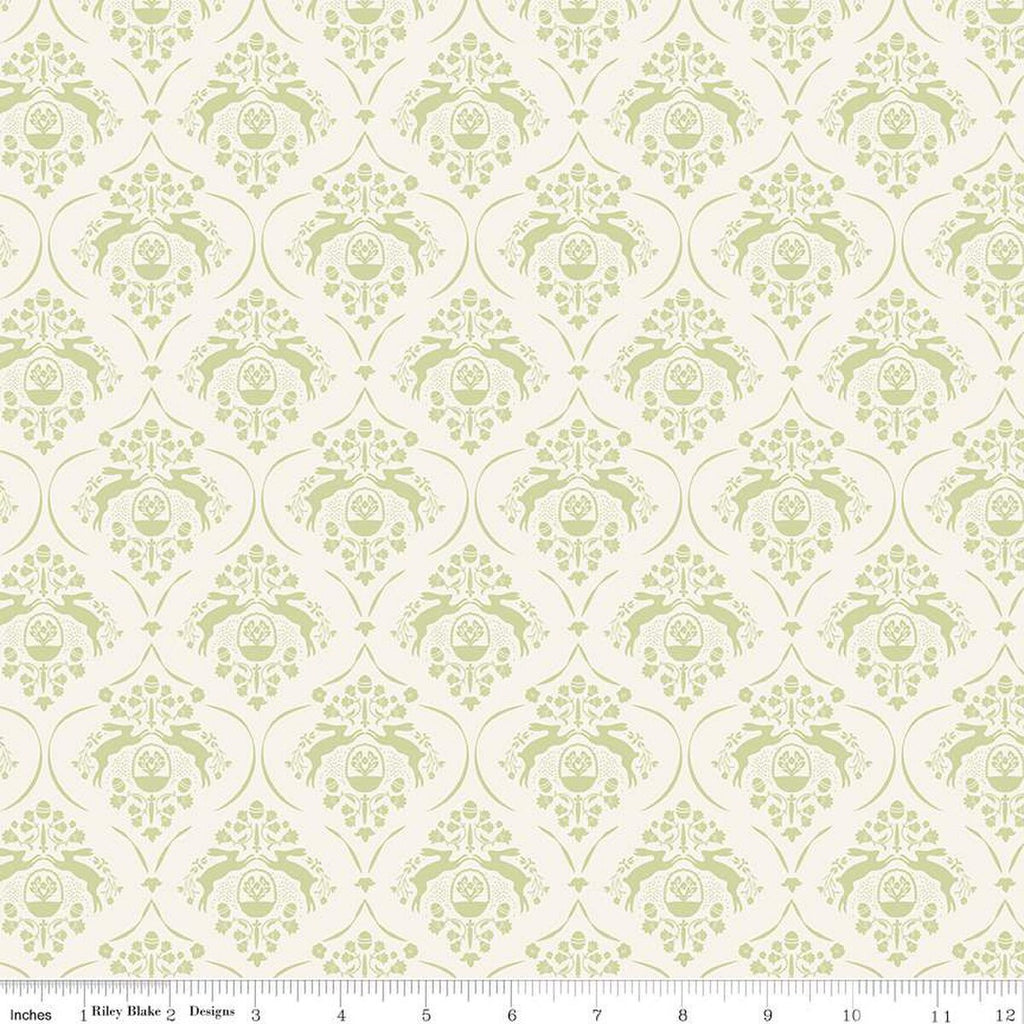 SALE Springtime Damask C12811 Cream by Riley Blake Designs - Flowers Rabbits Eggs Baskets Easter - Quilting Cotton Fabric