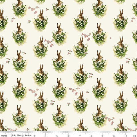 SALE Springtime Bunnies CD12812 Cream - Riley Blake Designs - DIGITALLY PRINTED Rabbits Flowers Easter - Quilting Cotton