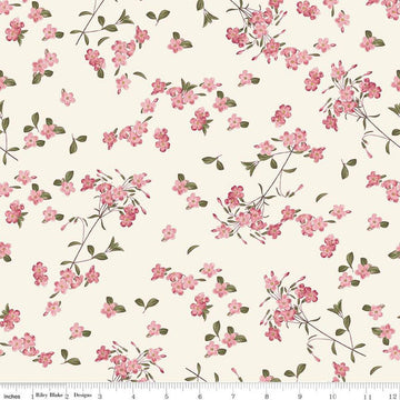 SALE Springtime Blossoms C12813 Pink - Riley Blake Designs - Flowers Leaves Floral Pink Cream Easter - Quilting Cotton Fabric