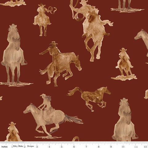 31" End of Bolt Piece - Ride the Range Main C12740 Brick - Riley Blake Designs - Horses Riders Western Cowboy - Quilting Cotton Fabric