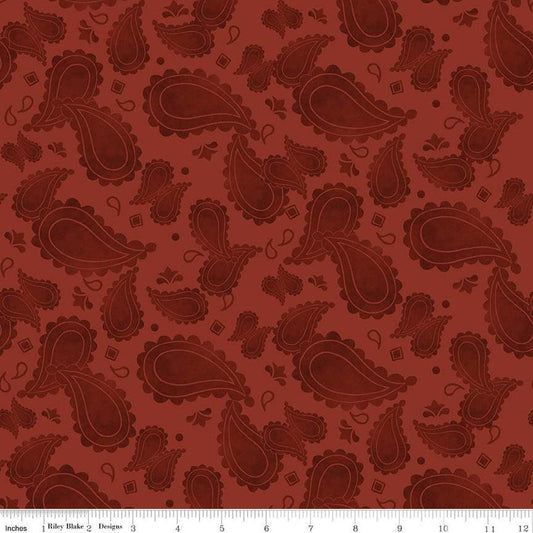 SALE Ride the Range Paisley C12742 Barn Red - Riley Blake Designs - Tone-on-Tone Paisleys - Quilting Cotton Fabric