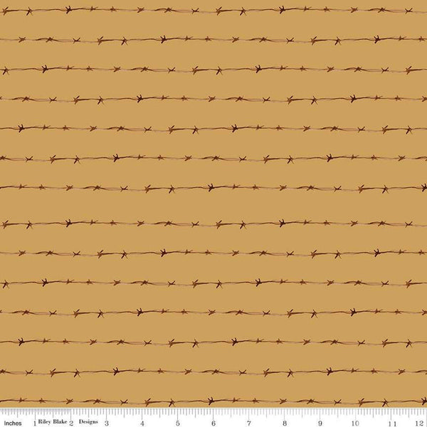 SALE Ride the Range Fence C12743 Gold - Riley Blake Designs - Barbed Wire - Quilting Cotton Fabric