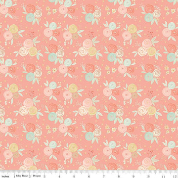 SALE It's a Girl Bouquet C13321 Coral - Riley Blake Designs - Floral Flowers - Quilting Cotton Fabric