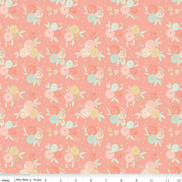 It's a Girl Bouquet C13321 Coral - Riley Blake Designs - Floral Flowers - Quilting Cotton Fabric