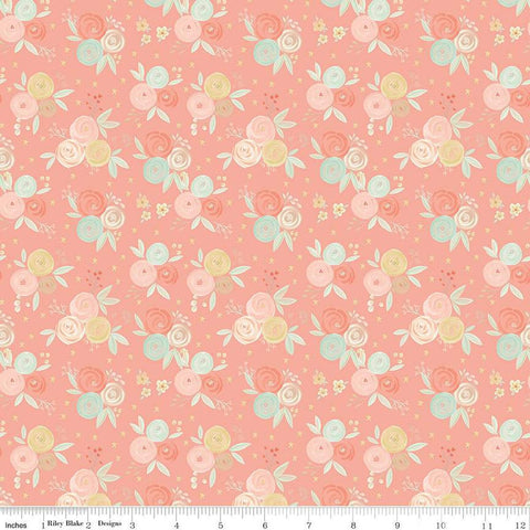 It's a Girl Bouquet C13321 Coral - Riley Blake Designs - Floral Flowers - Quilting Cotton Fabric