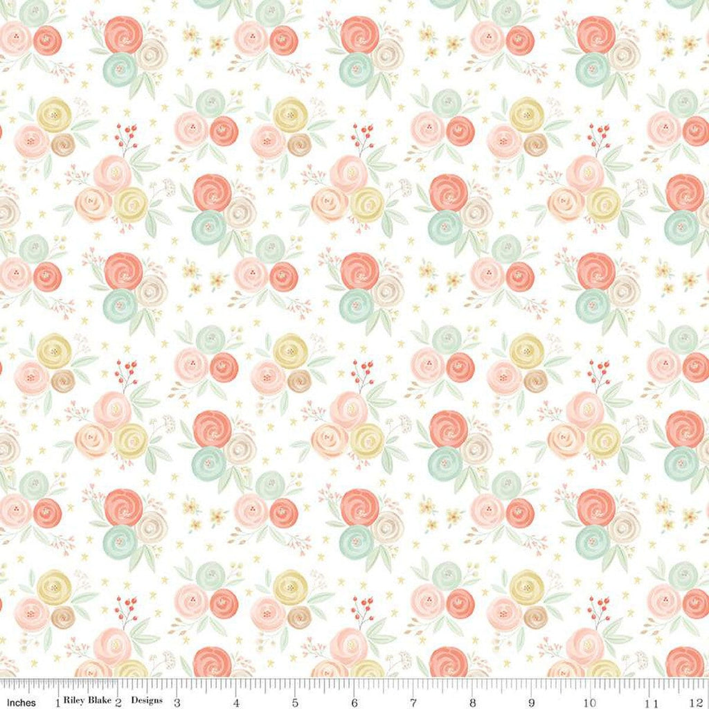 It's a Girl Bouquet C13321 White - Riley Blake Designs - Floral Flowers - Quilting Cotton Fabric