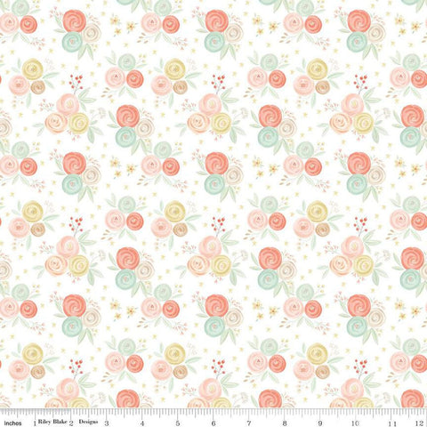 Fat Quarter End of Bolt - It's a Girl Bouquet C13321 White - Riley Blake Designs - Floral Flowers - Quilting Cotton Fabric