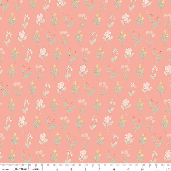 24" End of Bolt Piece - It's a Girl Floral C13324 Coral - Riley Blake Designs - Flowers Flower - Quilting Cotton Fabric