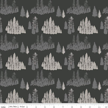 DEAL Big Game Trees C12971 Charcoal - Riley Blake Designs - Pines Pine Tree - Quilting Cotton Fabric