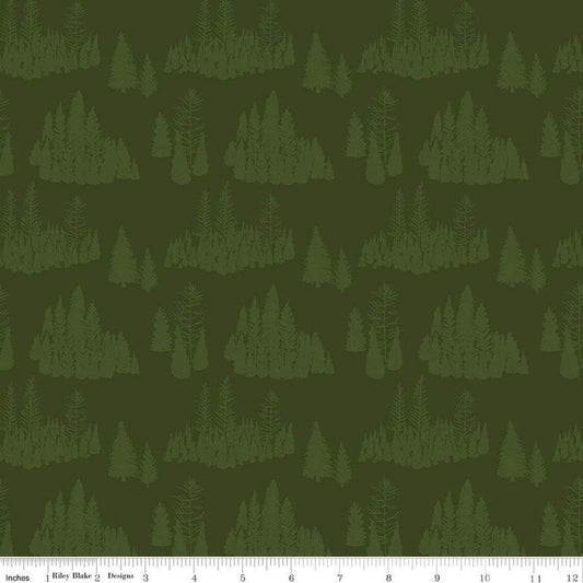 DEAL Big Game Trees C12971 Green - Riley Blake Designs - Pines Pine Tree - Quilting Cotton Fabric