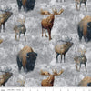 DEAL Big Game Main CD12970 Gray - Riley Blake Designs - DIGITALLY PRINTED Deer Elk Moose Bison - Quilting Cotton